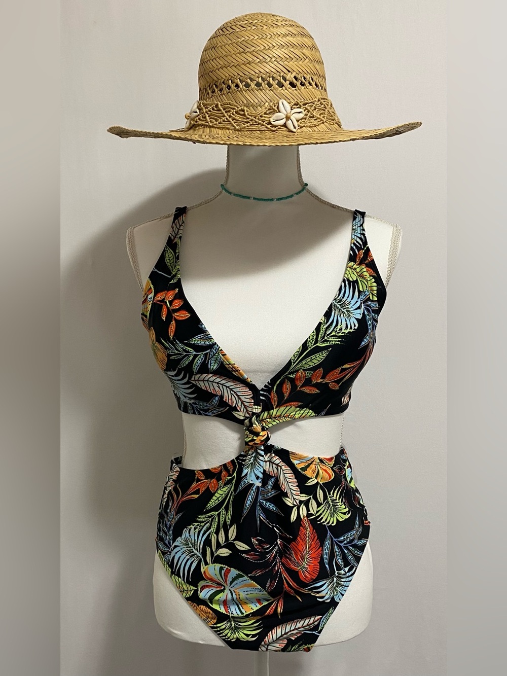 Bar III Black Tropical Print One-Piece Swimsuit